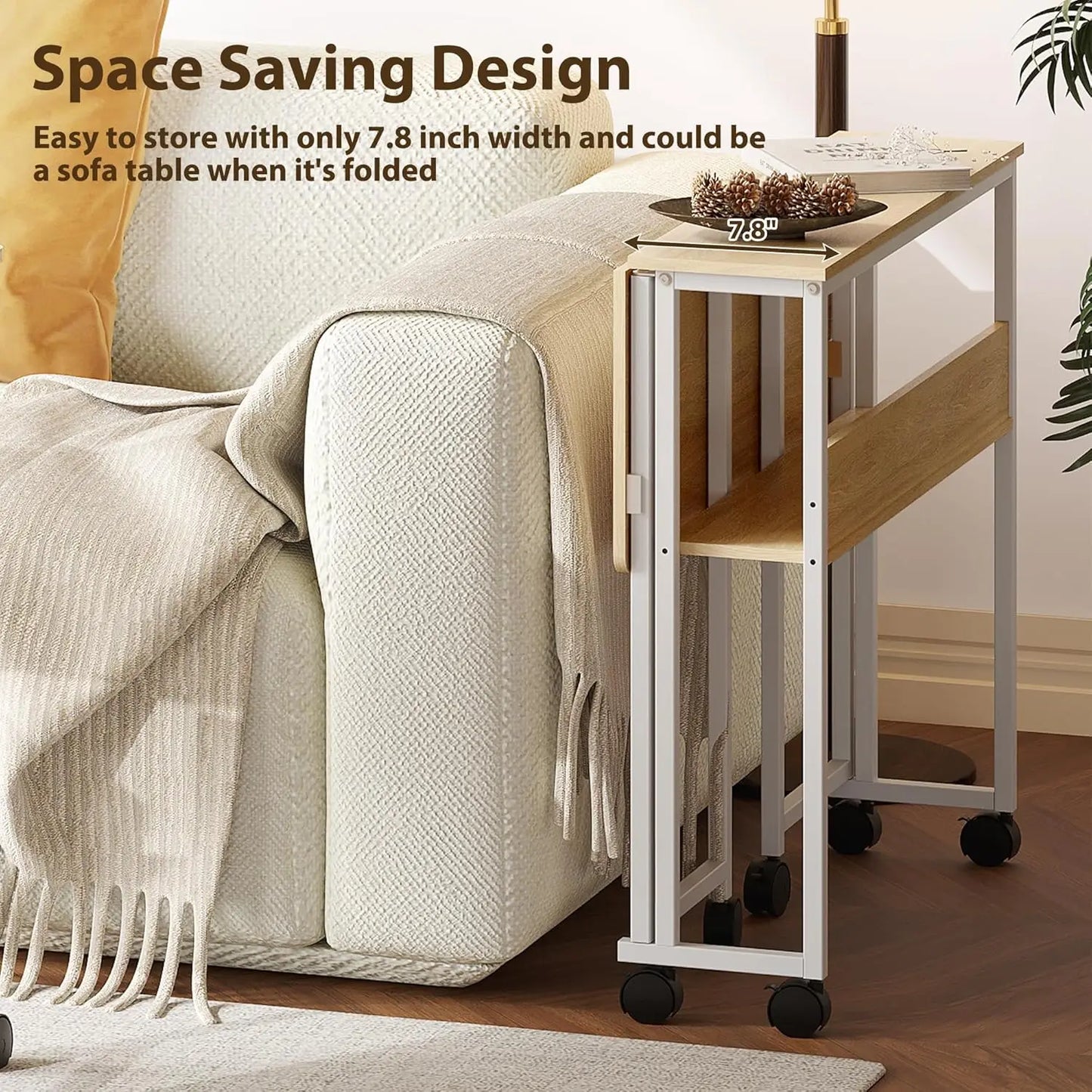 TWISTER.CK Folding Laptop Desk With Storage Shelf On Wheels