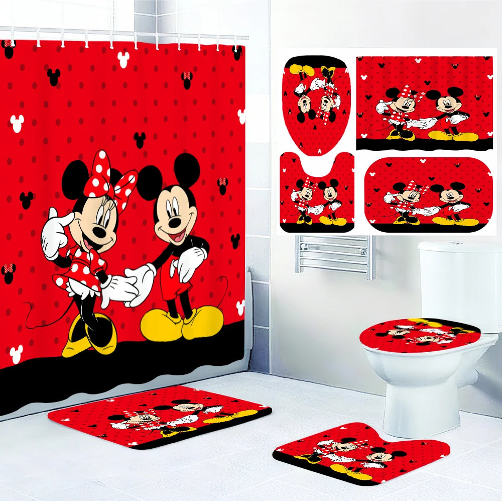 MINISOCraft Disney Mickey Mouse Bathroom Four Piece Kit With Shower Curtain