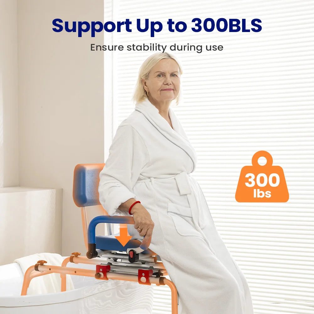 Adjustable Height Sliding Shower Chair With Swivel Seat Foldable