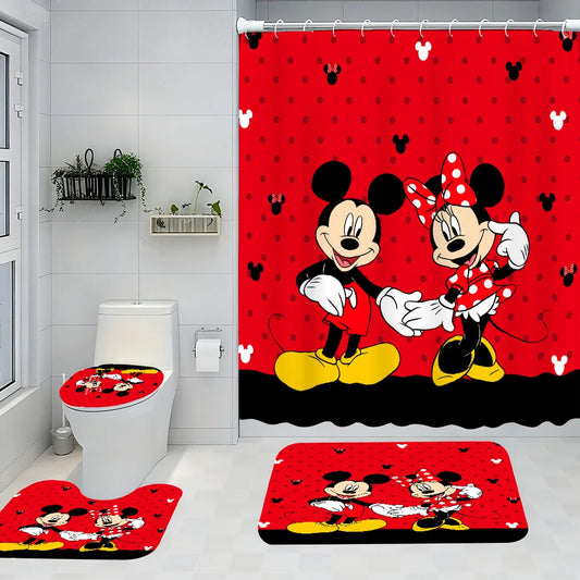 Disney Mickey Mouse Bathroom Four-piece Set - Avant-garde Waterproof Shower Curtain, creating a complete bathroom kit