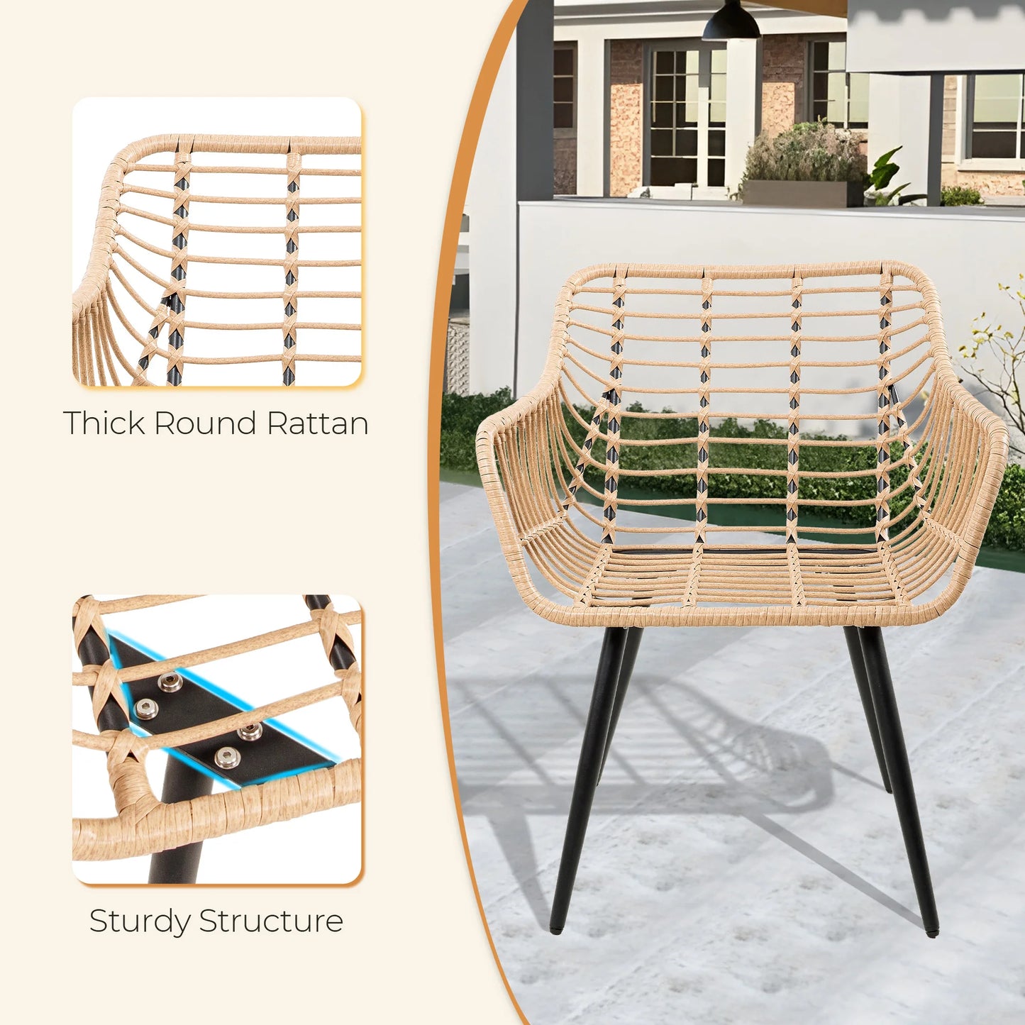 SEOGWISAM 5 Piece Outdoor Patio Bistro Set With Wicker Chairs
