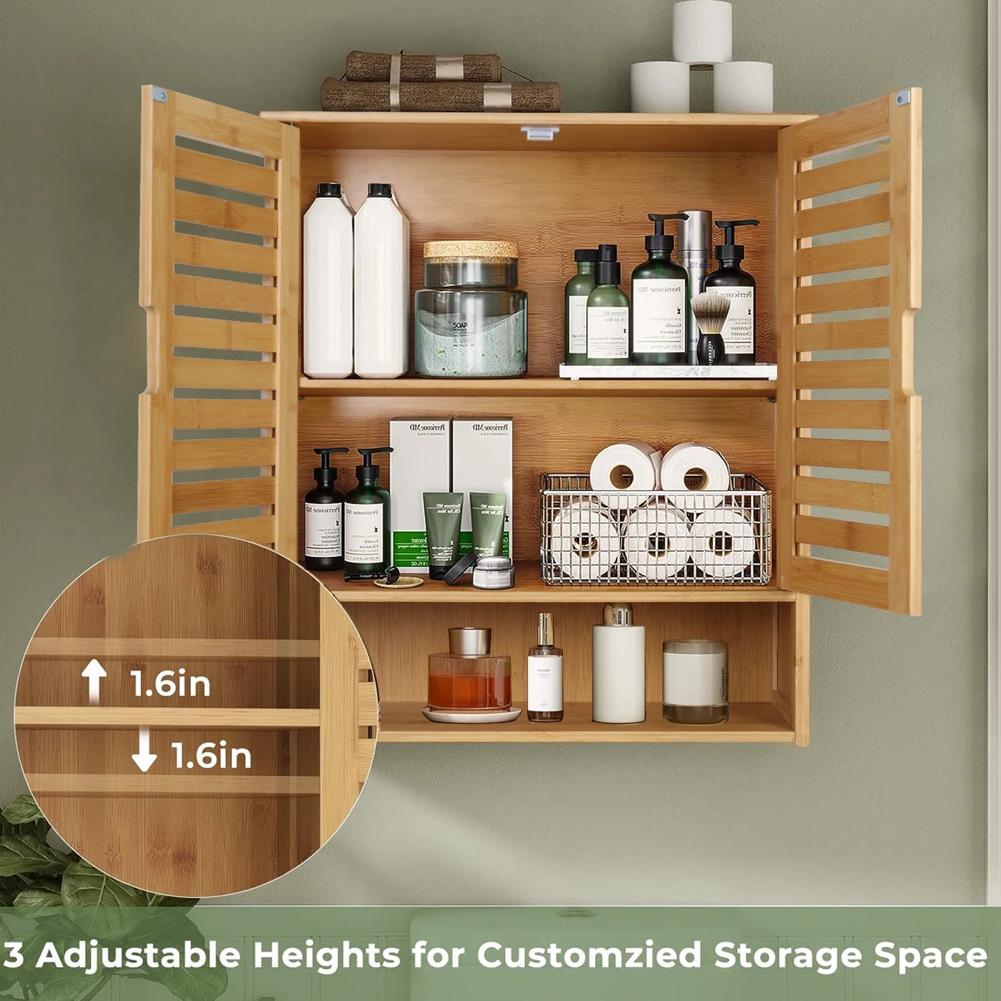 WisforFininsh Wall Mounted Bathroom Cabinet With Adjustable Shelves