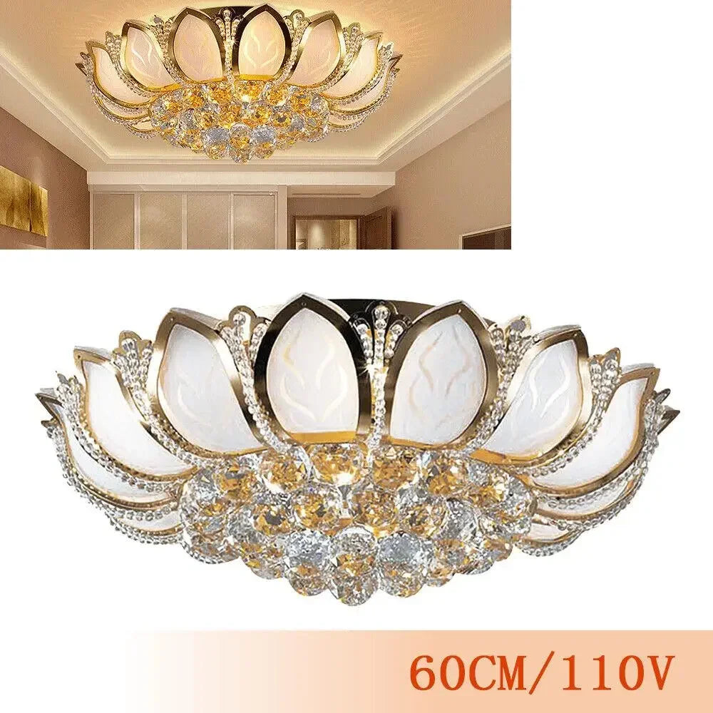 Crystal Lotus Flush Mount Ceiling Light Bedroom And Living Room