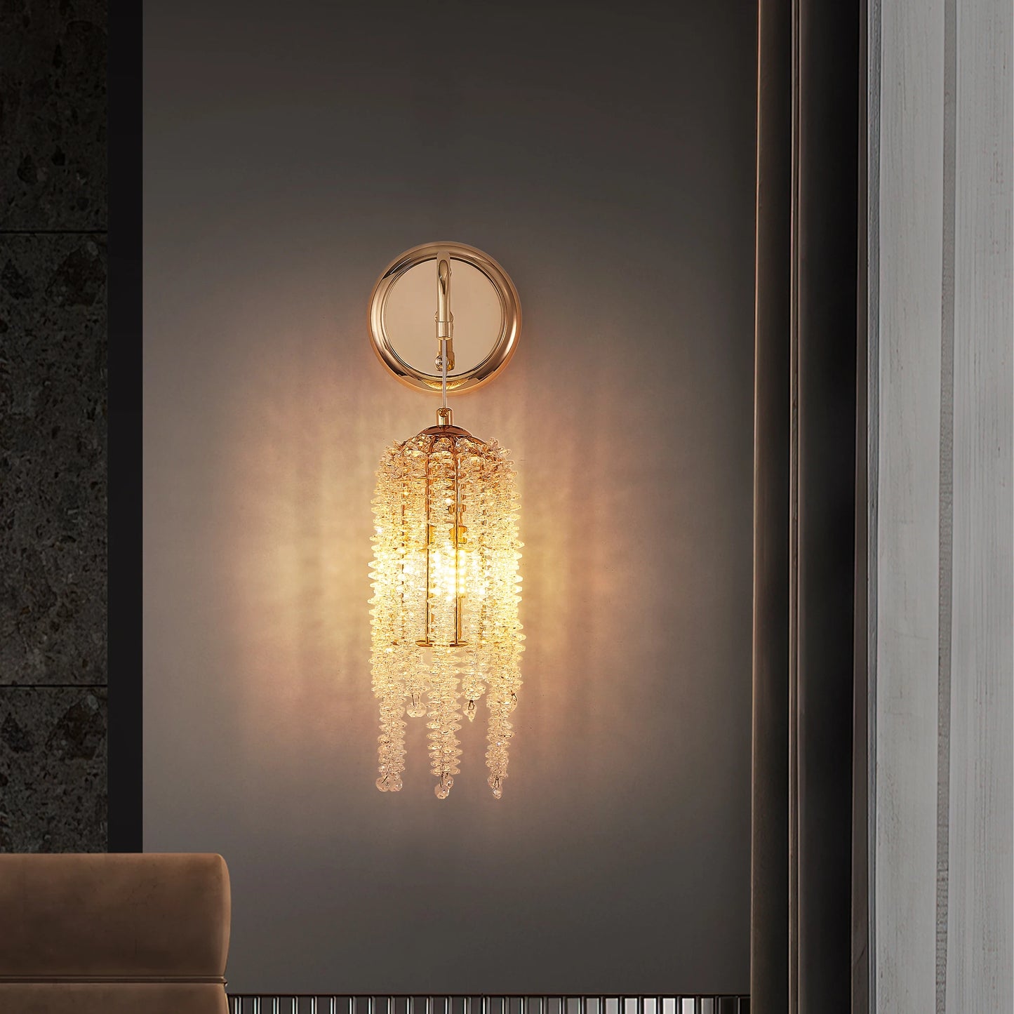 ARLGSITE Set Of 2 Crystal Bead String Wall Sconces E12 Bulb Socket