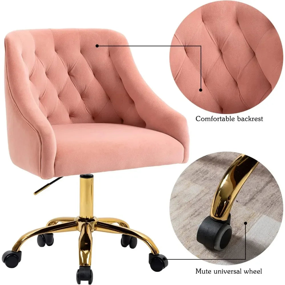 Modern Velvet Office Desk Chair Height Adjustable Mid Back