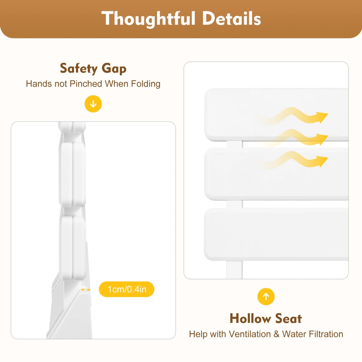 Folding Shower Seat Wall Mounted Ergonomic Fold Down Bench