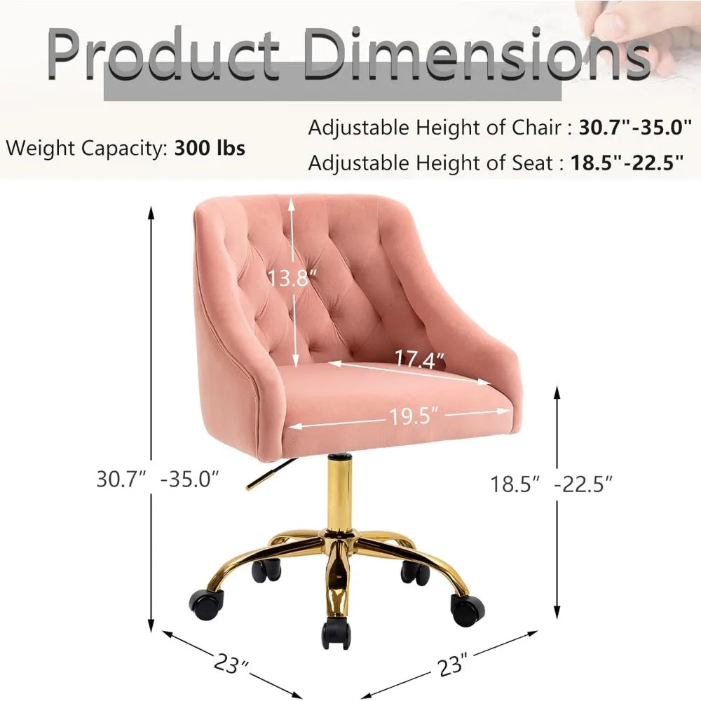 Modern Velvet Office Desk Chair Height Adjustable Mid Back