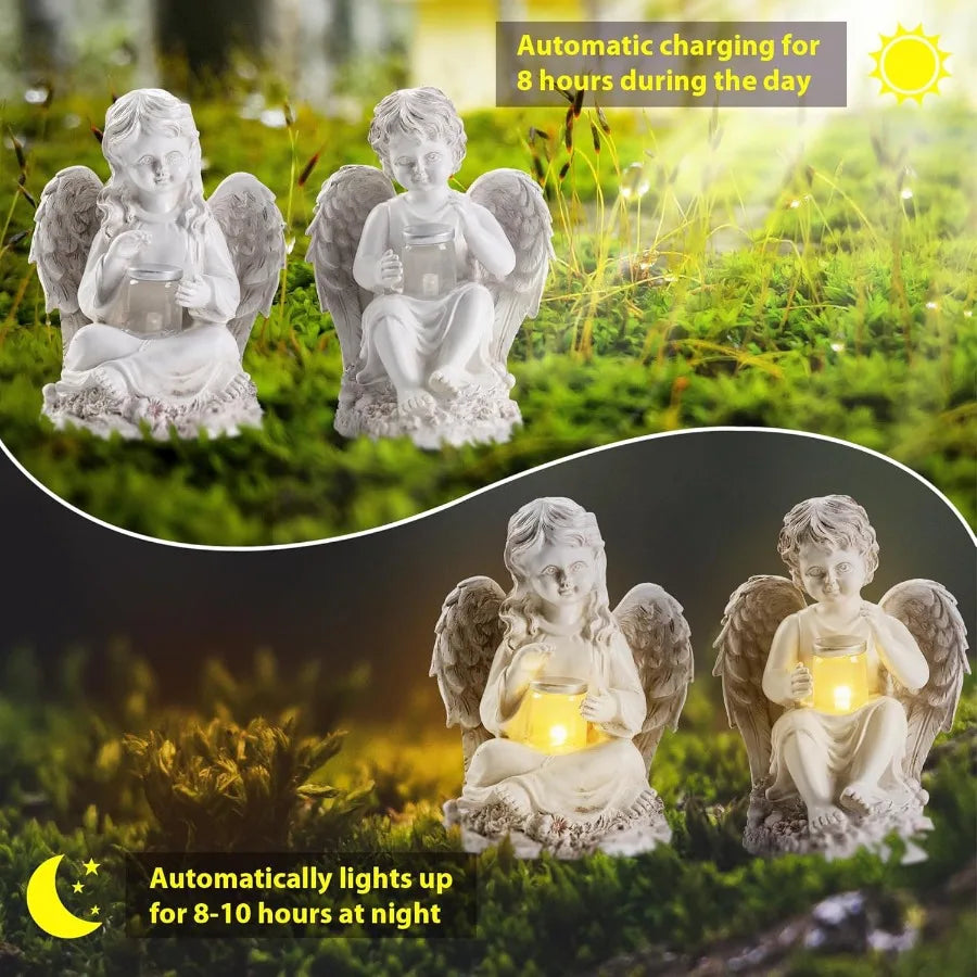 2 Pack Outdoor Angel Statue Garden Decor Classic Solar Angel Figurine Decoration for Yard Art Indoor Porch Home Lawn Outside Li
