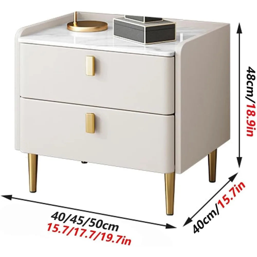 Mid Century Bedside Table With Stone Top And Metal Handles