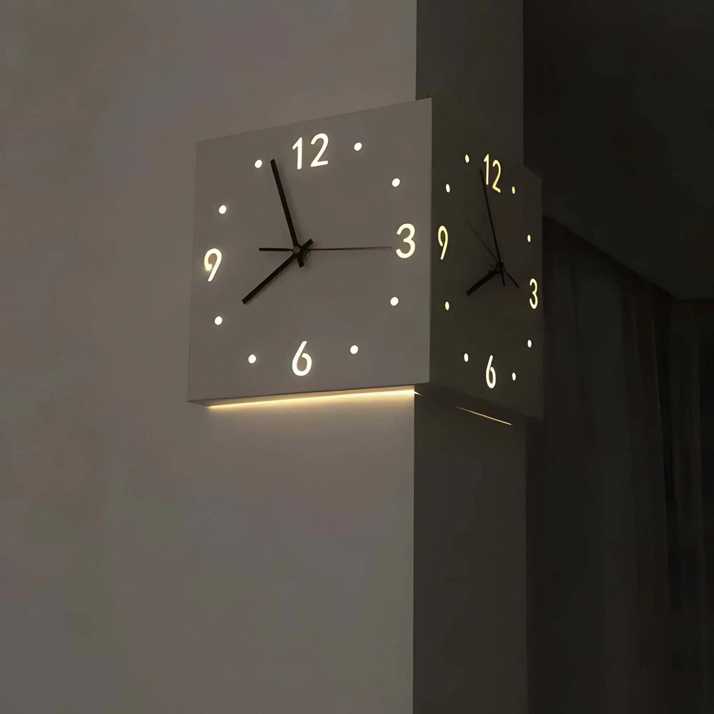 Double Sided Luminous Corner Wall Clock Mute Quartz