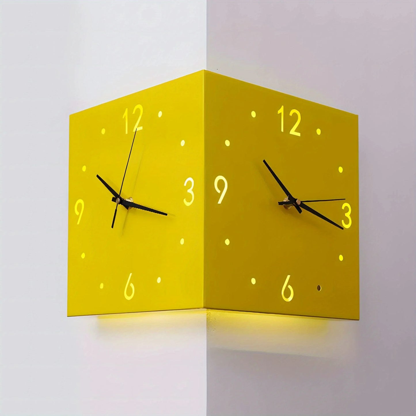 Double Sided Luminous Corner Wall Clock Mute Quartz