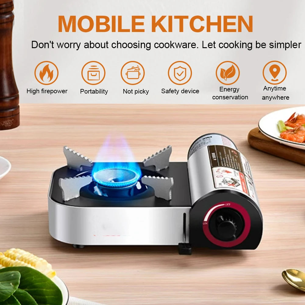 Portable Gas Stove Adjustable Butane Camping Stove Windproof Cassette Furnace for Indoor & Outdoor Cooking