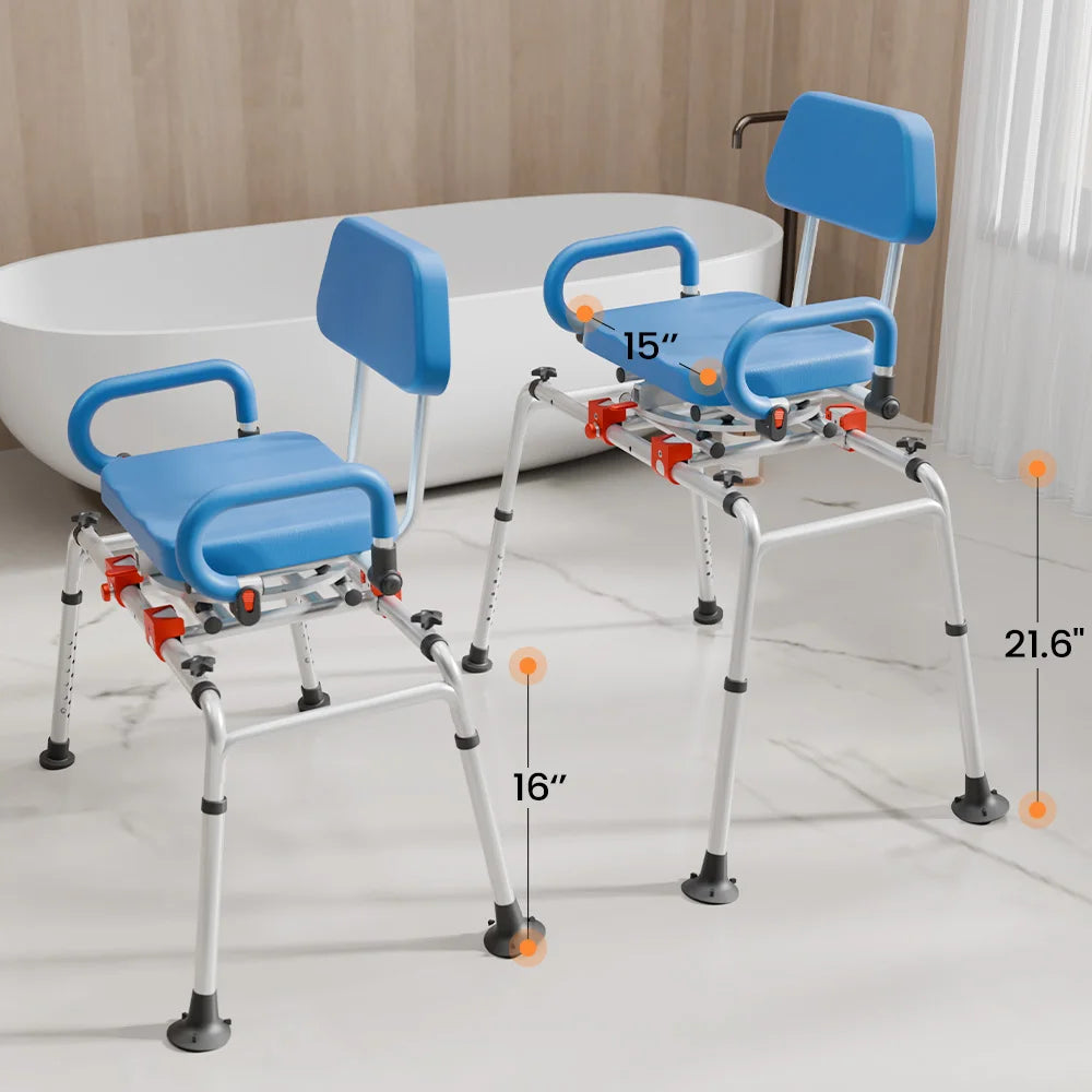 Adjustable Height Sliding Shower Chair With Swivel Seat Foldable