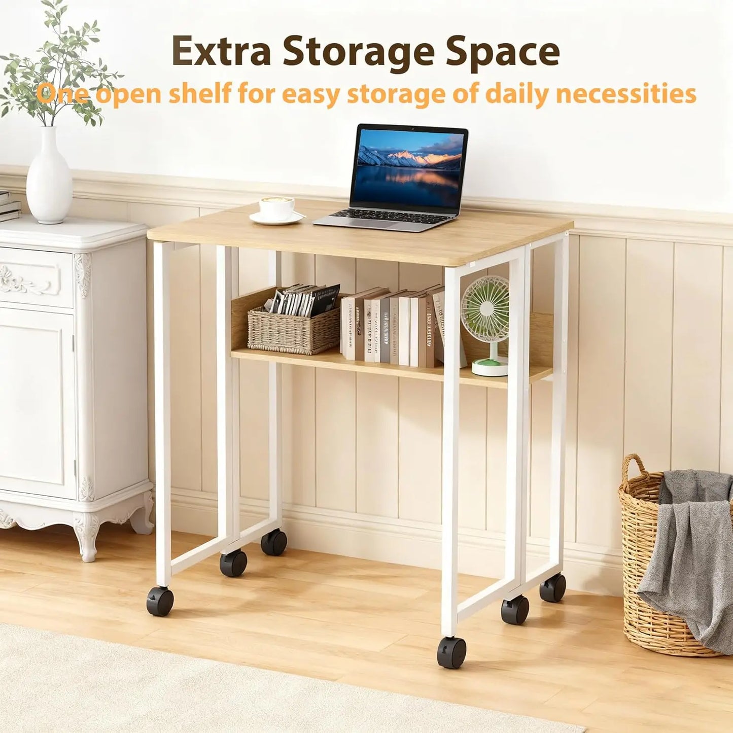 TWISTER.CK Folding Laptop Desk With Storage Shelf On Wheels