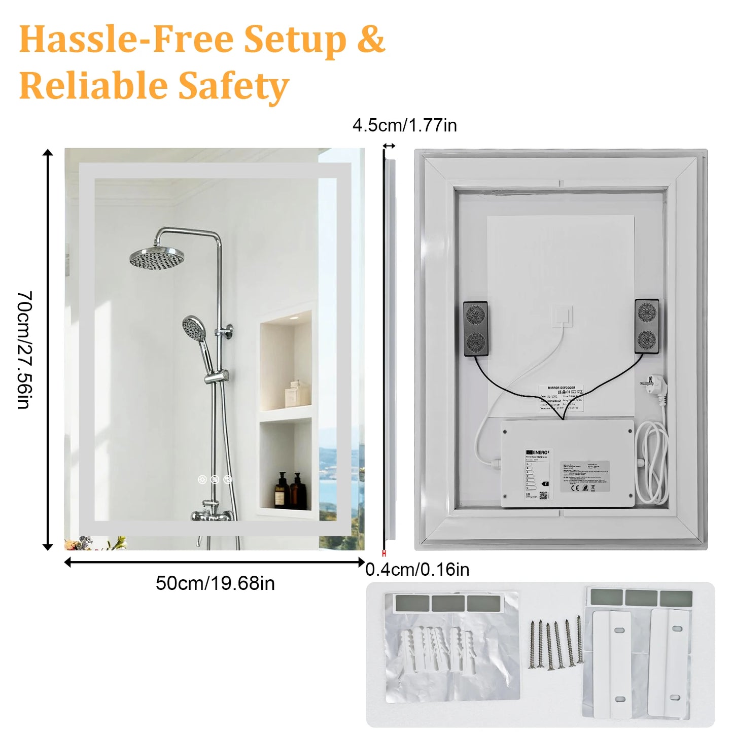 BORWART LED Bathroom Mirror With Bluetooth Dimmable Lights Memory