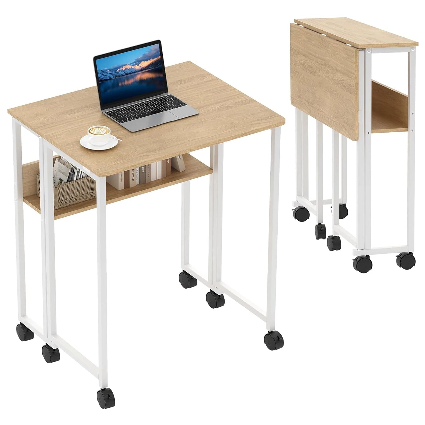 TWISTER.CK Folding Laptop Desk With Storage Shelf On Wheels