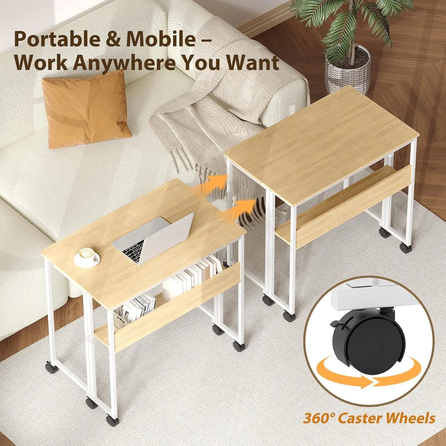 TWISTER.CK Folding Laptop Desk With Storage Shelf On Wheels