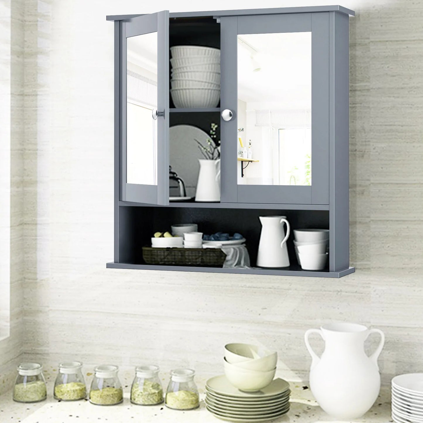 HOMASIS Wall Mount Mirror Cabinet for Bathroom Medicine Organizer