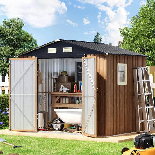8X6 FT Garden Storage Shed with Lockable Door and 1 Clear Window for Backyard Patio Lawn Durable AntiCorrosion Metal Shed with