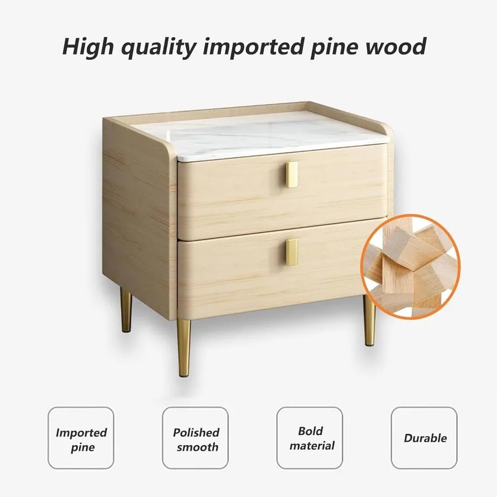 Mid Century Bedside Table With Stone Top And Metal Handles