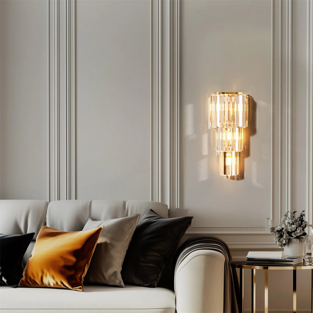 LUVODI Modern Crystal Wall Lamp 3-Layer Sconce Light E14 LED