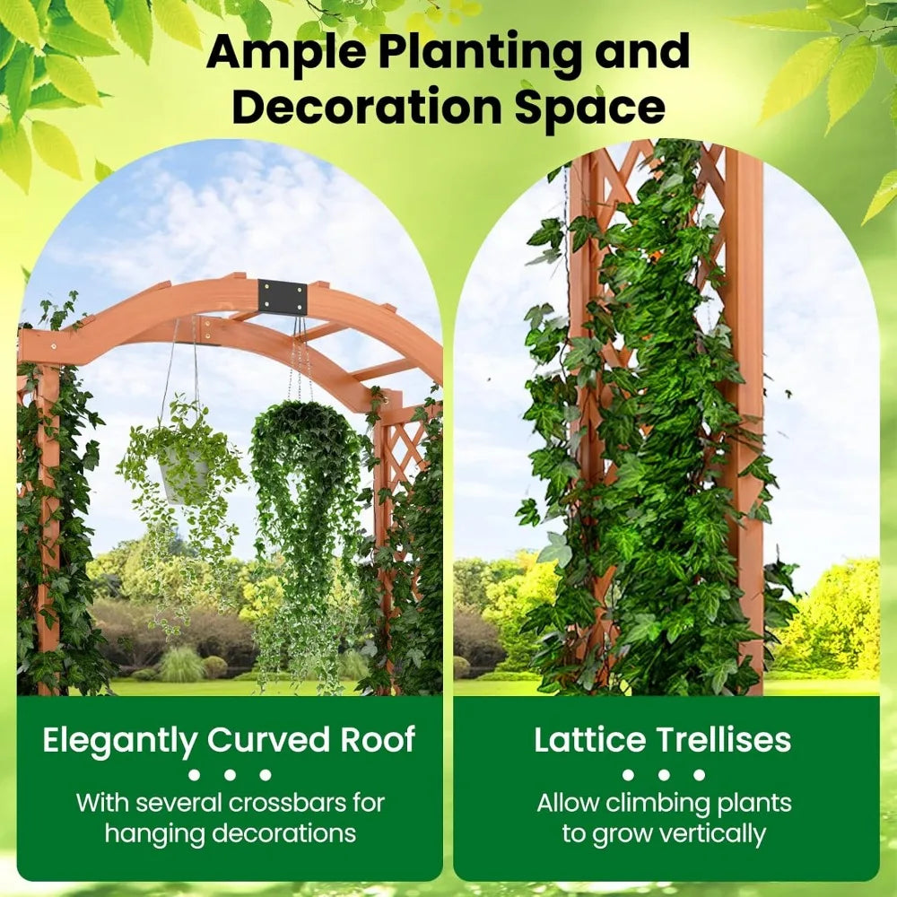 Happygrill Garden Arbor with Planter Boxes, Outdoor Wedding Arch with Trellis for Climbing Plants Vine Vegetables Herbs, Wooden