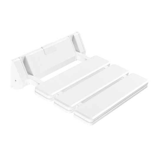 Folding Shower Seat Wall Mounted, Up to 130kg/286.6lbs, Secure Ergonomic Foldable Shower Bench, Space Saving Fold Down, White
