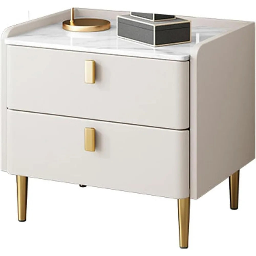 Mid Century Bedside Table With Stone Top And Metal Handles