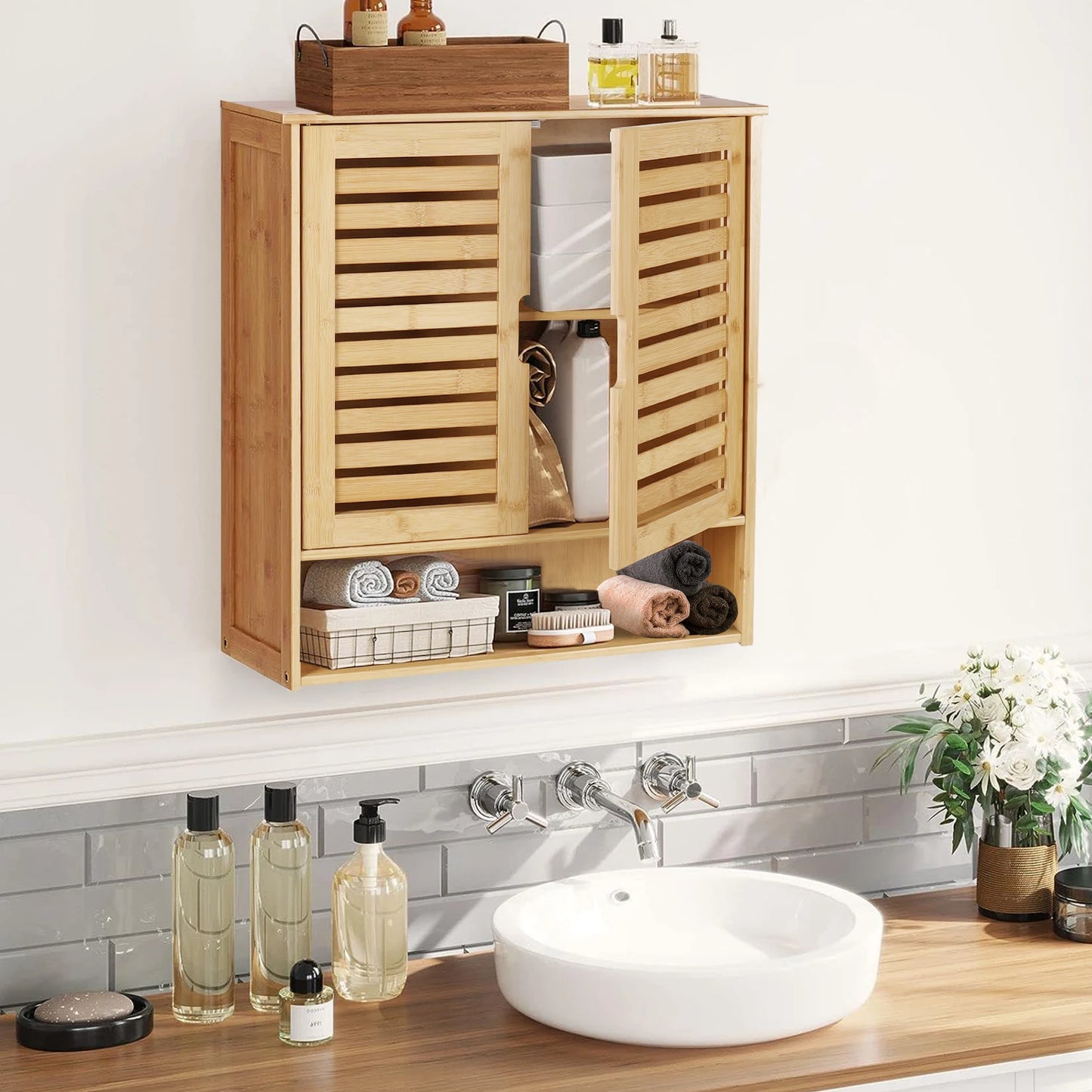 WisforFininsh Wall Mounted Bathroom Medicine Cabinet With Adjustable Shelves
