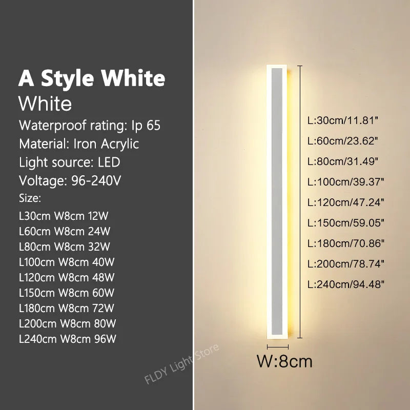 FLDY Wall Lamp Outdoor Waterproof LED Garden Light Minimalist Strip