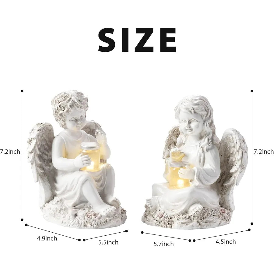 2 Pack Outdoor Angel Statue Garden Decor Classic Solar Angel Figurine Decoration for Yard Art Indoor Porch Home Lawn Outside Li