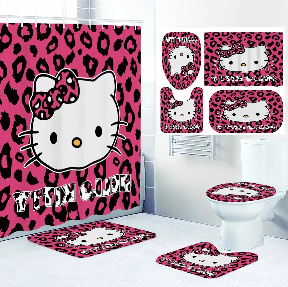 Minisocraft Hello Kitty Bathroom Four-Piece Set Waterproof Shower Curtain