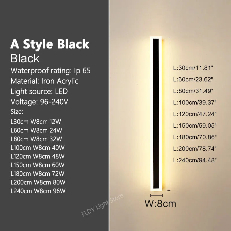 FLDY Wall Lamp Outdoor Waterproof LED Garden Light Minimalist Strip