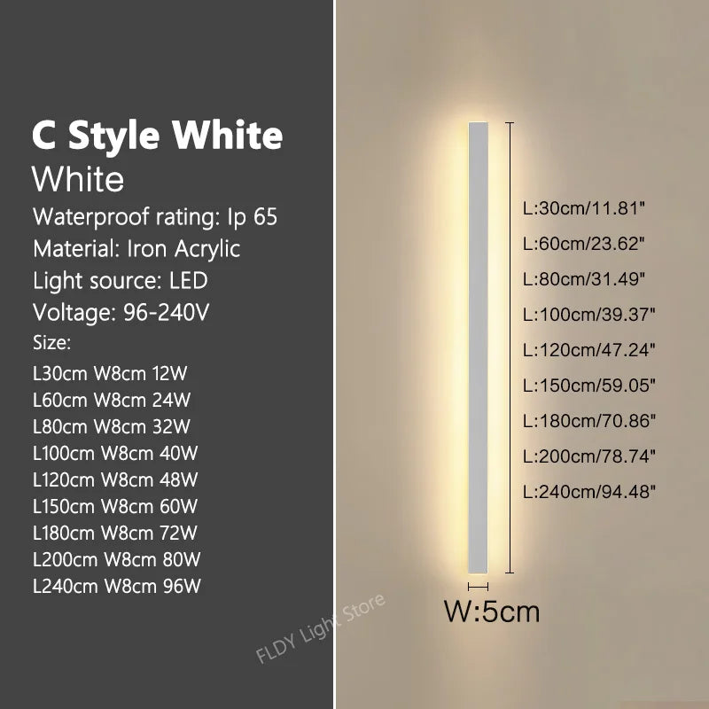 FLDY Wall Lamp Outdoor Waterproof LED Garden Light Minimalist Strip