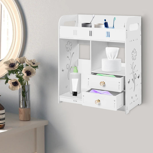 Wall-Mounted Bathroom Cabinet with 2 Drawers, White Bathroom Organizer Shelf for Storage, for Bathroom, Bedroom, 38*18*43cm