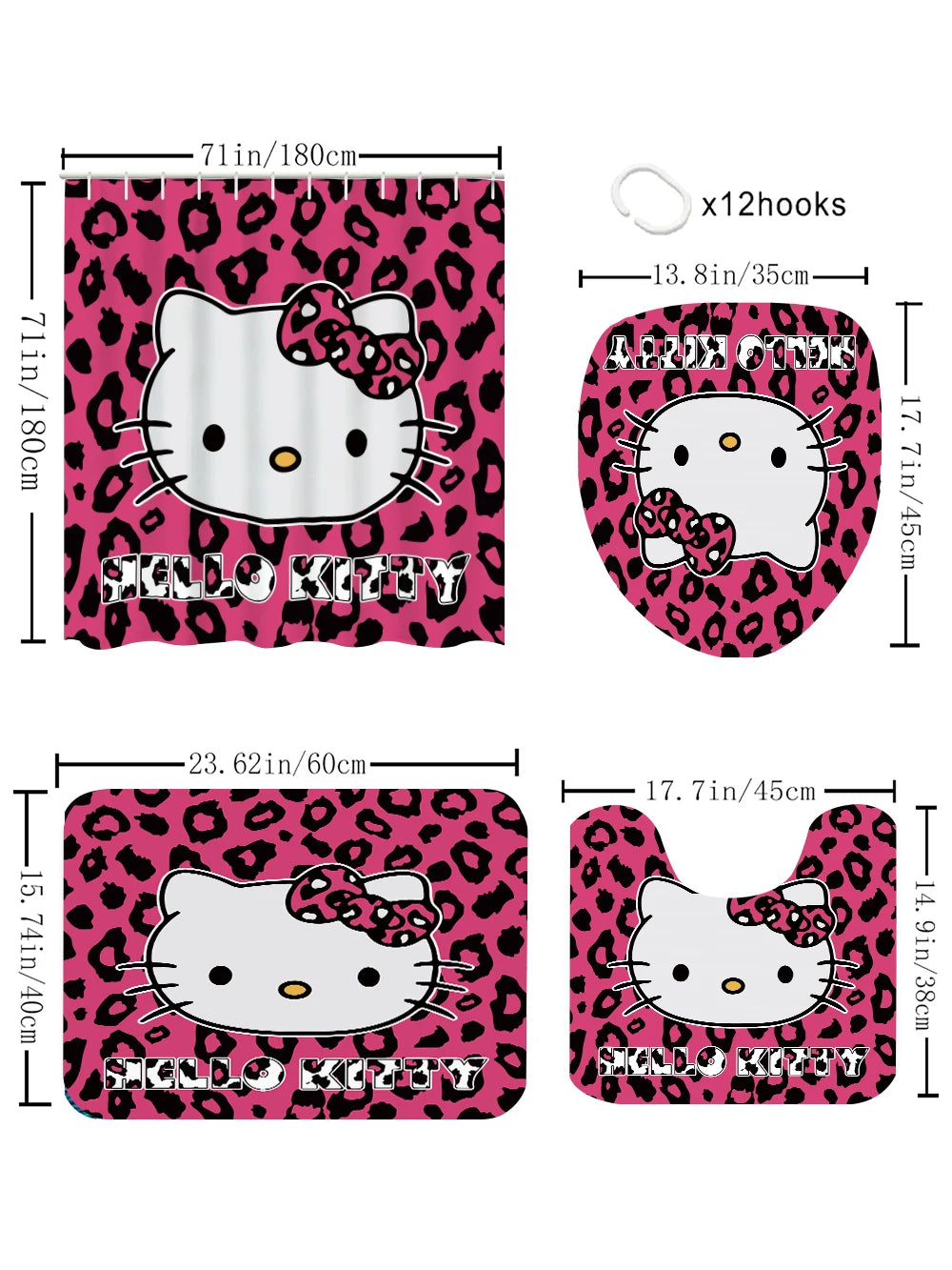 Minisocraft Hello Kitty Bathroom Four-Piece Set Waterproof Shower Curtain