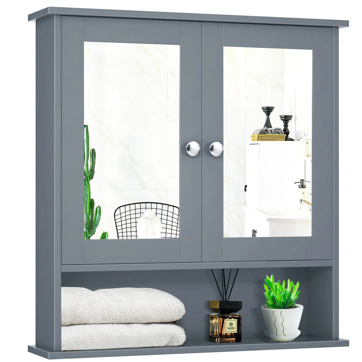 HOMASIS Wall Mount Mirror Cabinet for Bathroom Medicine Organizer