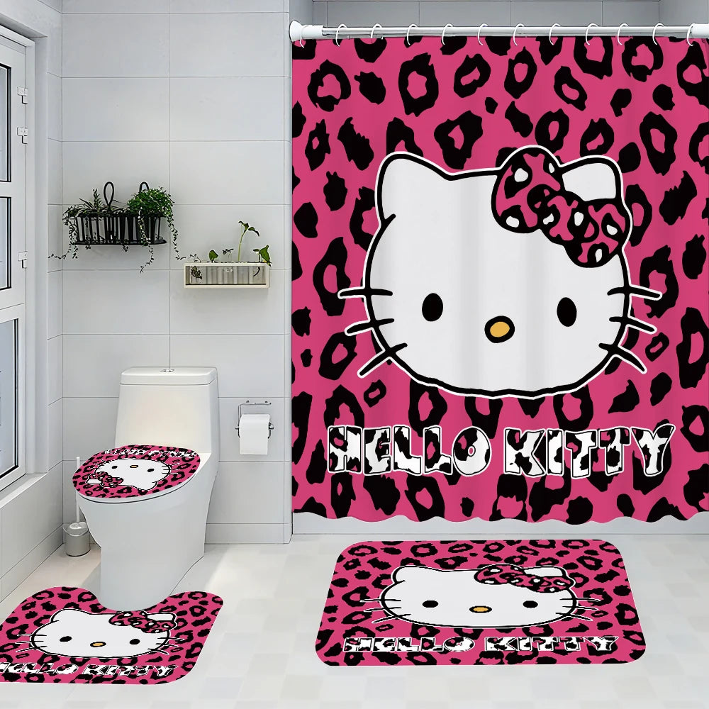 Minisocraft Hello Kitty Bathroom Four-Piece Set Waterproof Shower Curtain