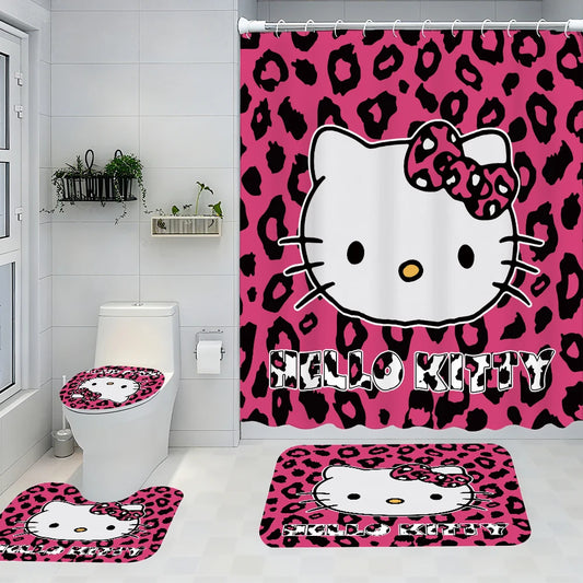 Minisocraft Hello Kitty Bathroom Four-Piece Set Waterproof Shower Curtain