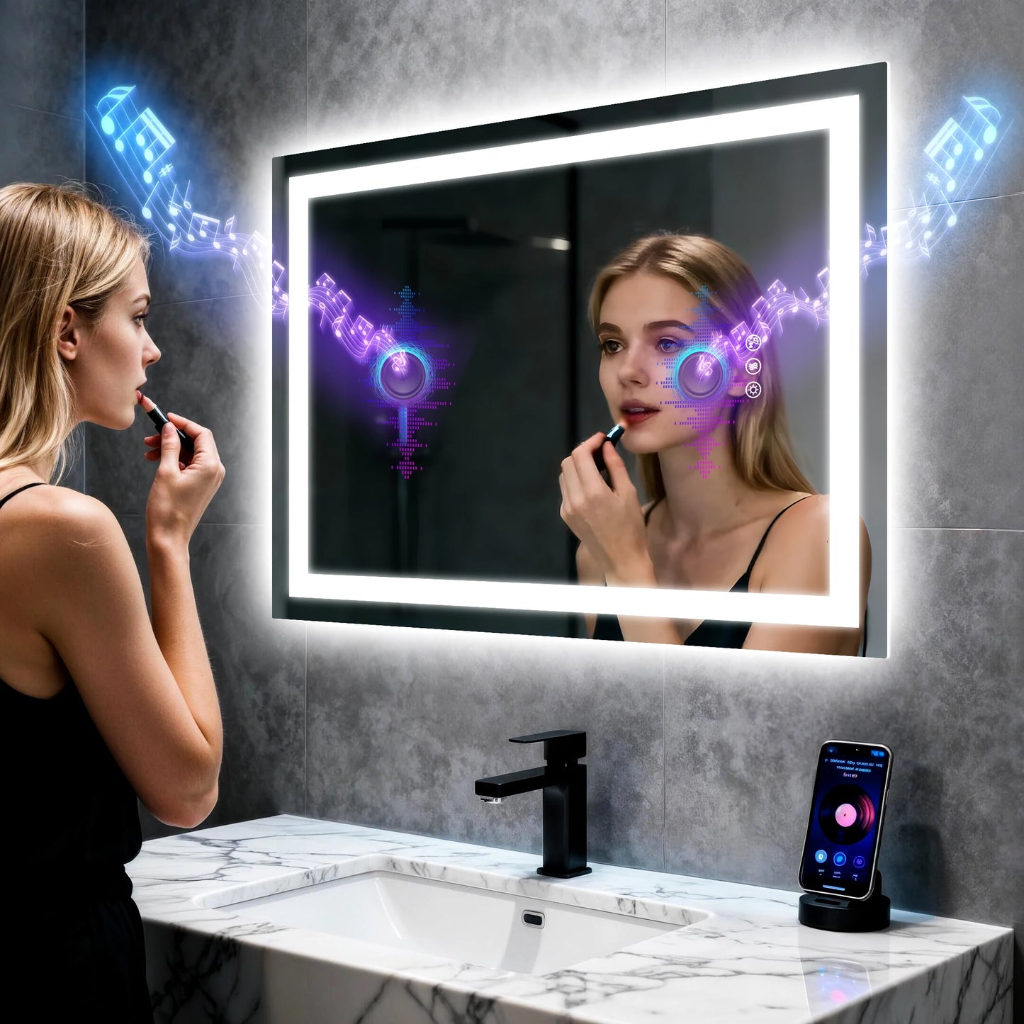 LED Bathroom Mirror Tempered Glass Mirror with Bluetooth, 3 Colors Dimmable, Lights Memory, Upgraded Backplane 70/80/100/120cm