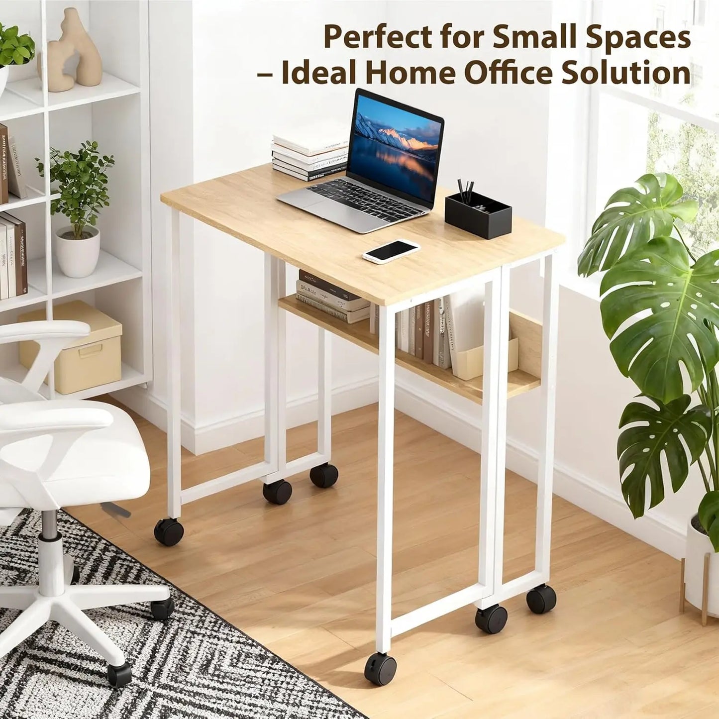 TWISTER.CK Folding Laptop Desk With Storage Shelf On Wheels