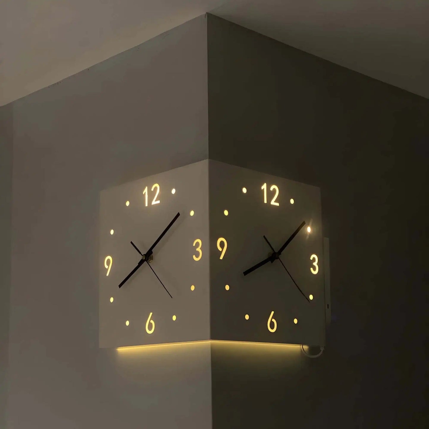 Double Sided Luminous Corner Wall Clock Mute Quartz
