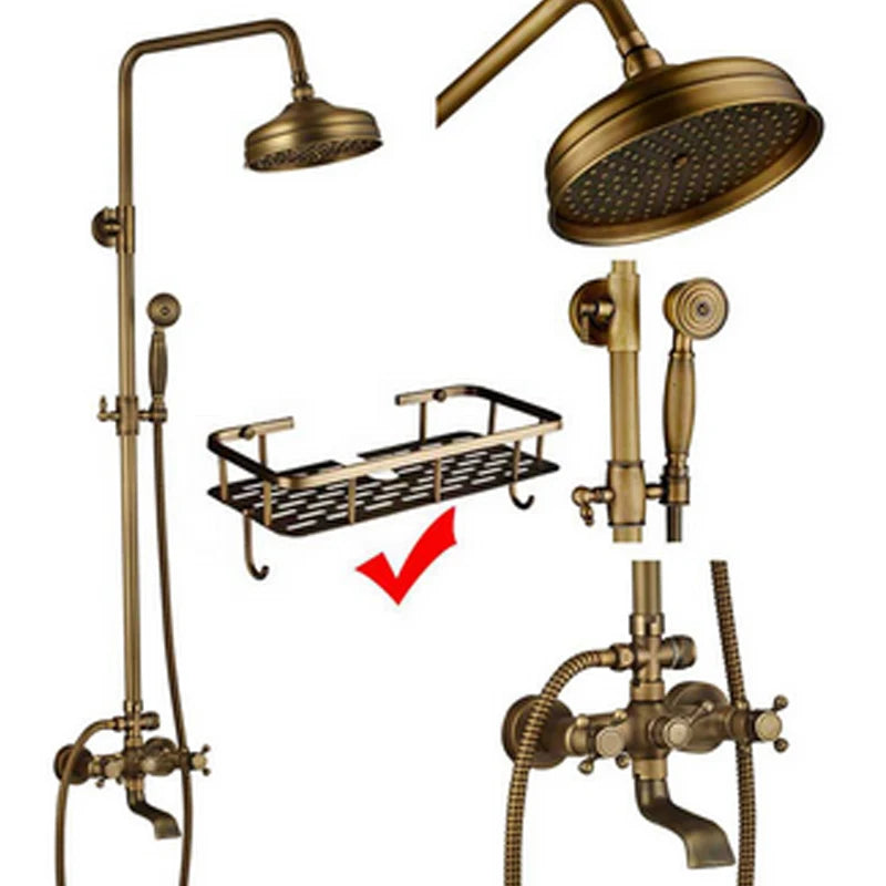 nekjcag Antique Brass Dual-Handle Shower System Faucet