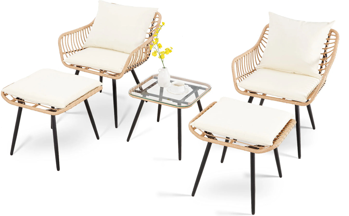 SEOGWISAM 5 Piece Outdoor Patio Bistro Set With Wicker Chairs