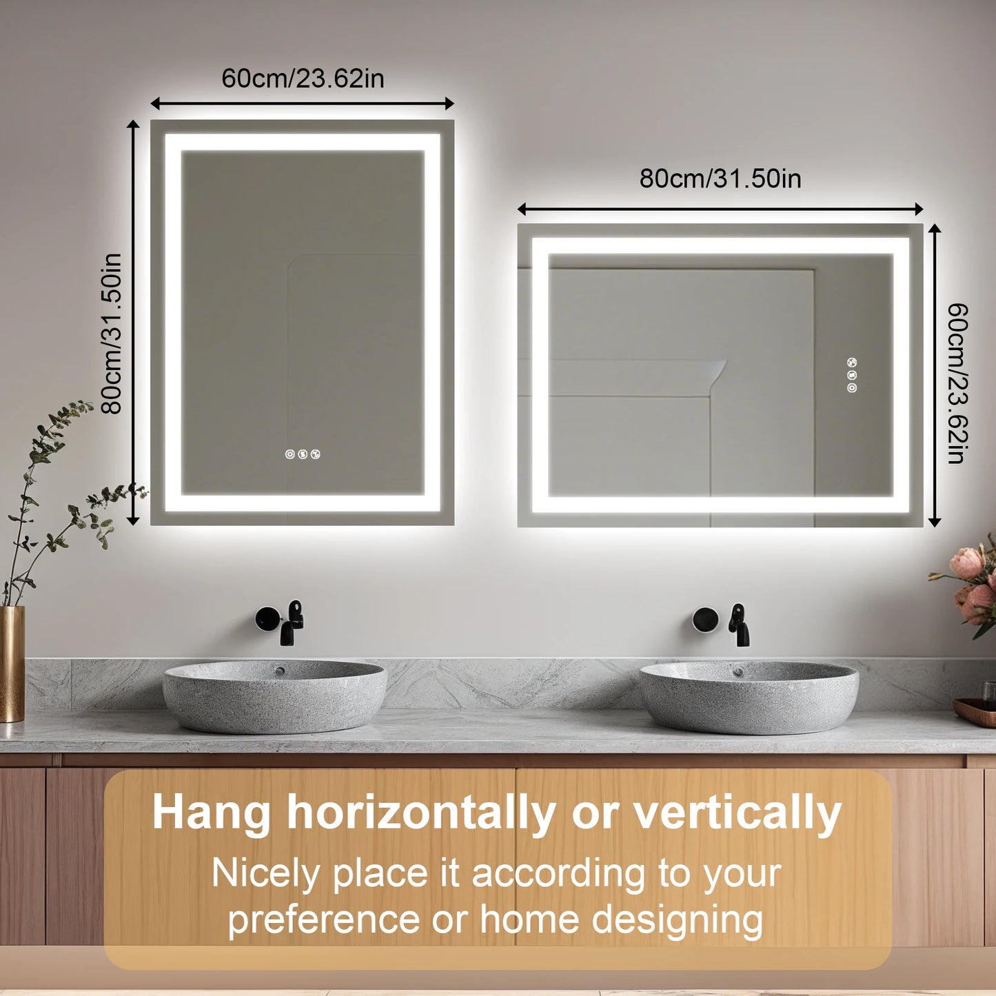 LED Bathroom Mirror Tempered Glass Mirror with Bluetooth, 3 Colors Dimmable, Lights Memory, Upgraded Backplane 70/80/100/120cm