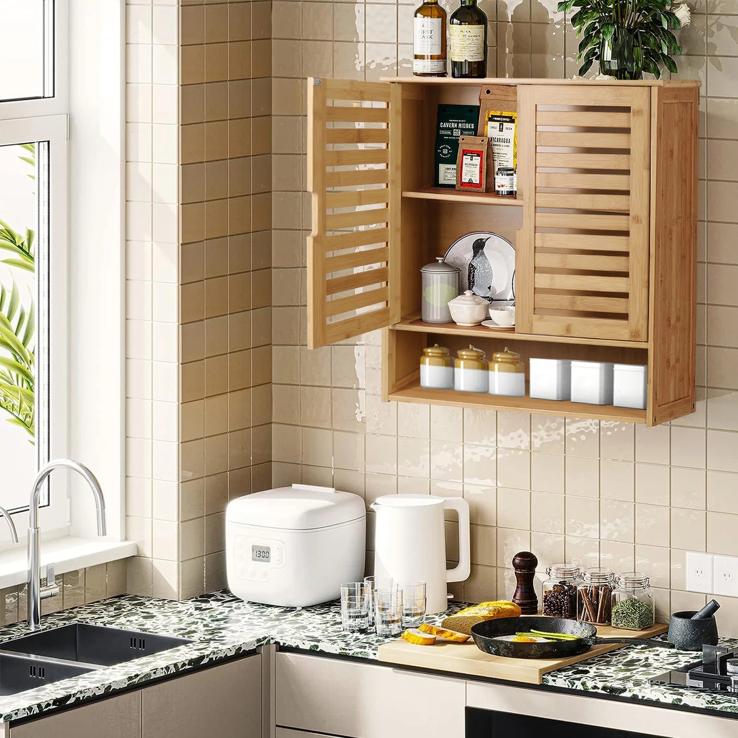 WisforFininsh Wall Mounted Bathroom Cabinet With Adjustable Shelves