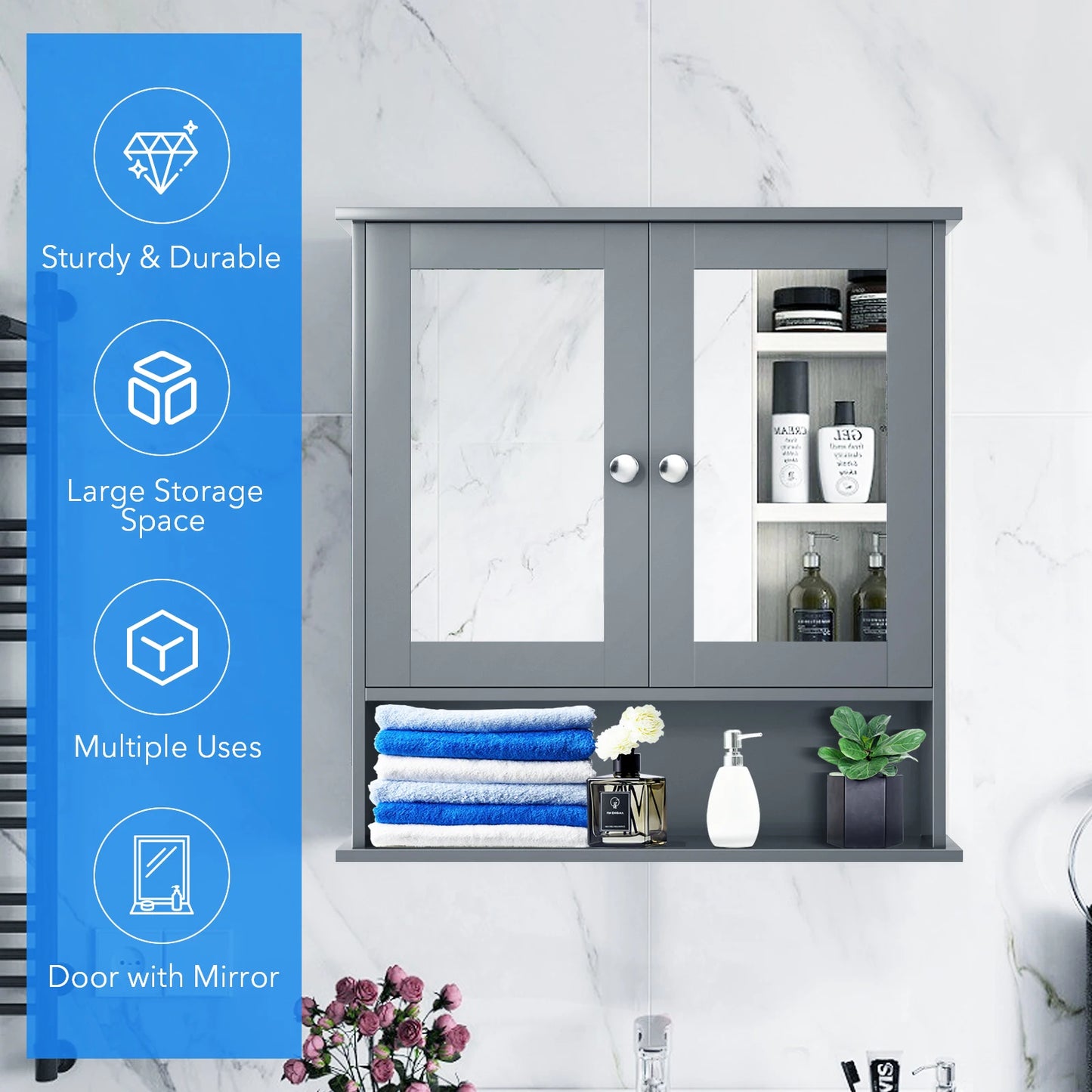 HOMASIS Wall Mount Mirror Cabinet for Bathroom Medicine Organizer