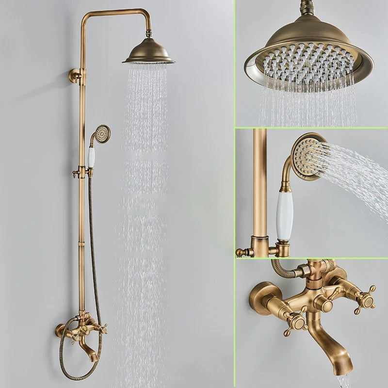 nekjcag Antique Brass Dual-Handle Shower System Faucet