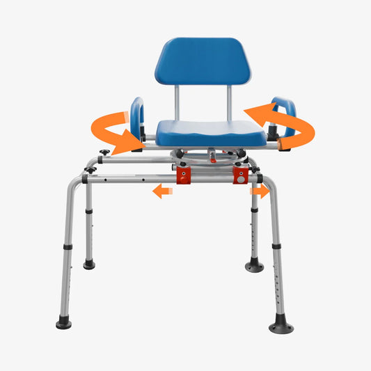 Adjustable Height Sliding Shower Chair with Swivel Seat - Foldable Bathtub Transfer Bench for Elderly, Removable Armrests
