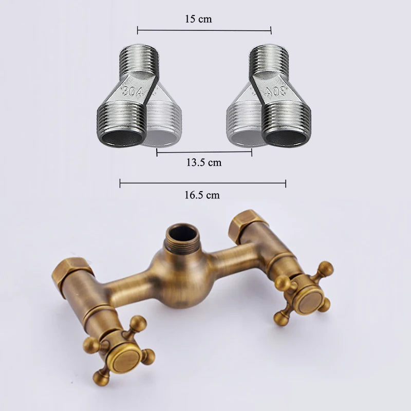 nekjcag Antique Brass Dual-Handle Shower System Faucet